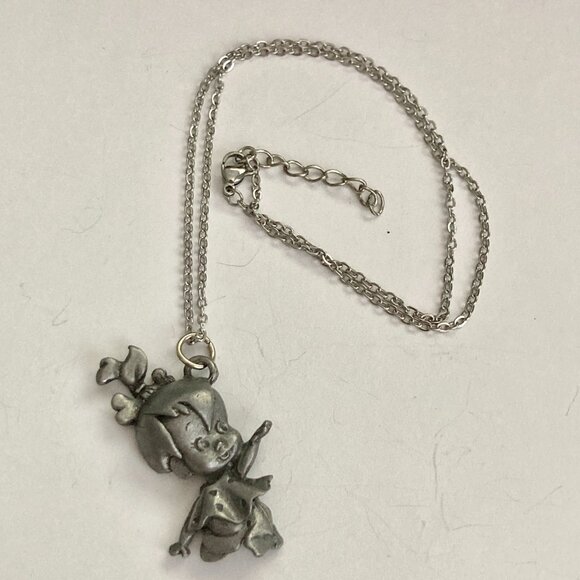 Vintage Pebbles Flintstone Pendant Necklace Warner Bros Charm 18' Chain - Picture 6 of 8
